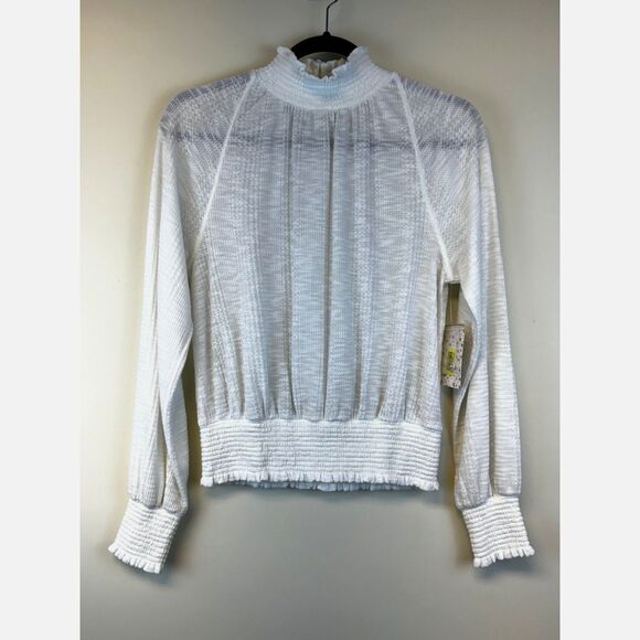 NWT FREE PEOPLE Boulevard Textured Ruffle Top White, Sz XS - Picture 2 of 11